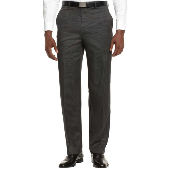 Shaquille O'Neal Mini Striped Flat Front Dress Pants Charcoal 34 x 34 - Picture 1 of 5